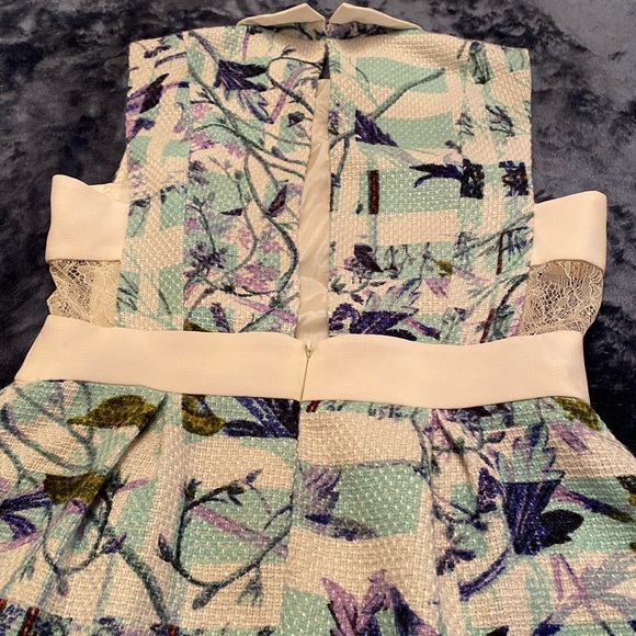 BCBGeneration Light Aqua Blue & Purple Tweed Collared Open Back Side Laced Dress - Picture 3 of 10